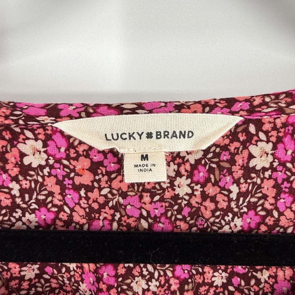 Lucky Brand Shirt Medium Womens Floral Cottagecore Peasant Pin Tucked Button Up - Picture 3 of 7